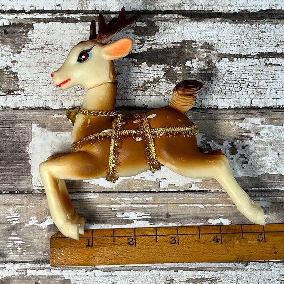 Vintage Christmas Prancing Reindeer Brown Rubber Swivel Head MCM 5in - Picture 8 of 8